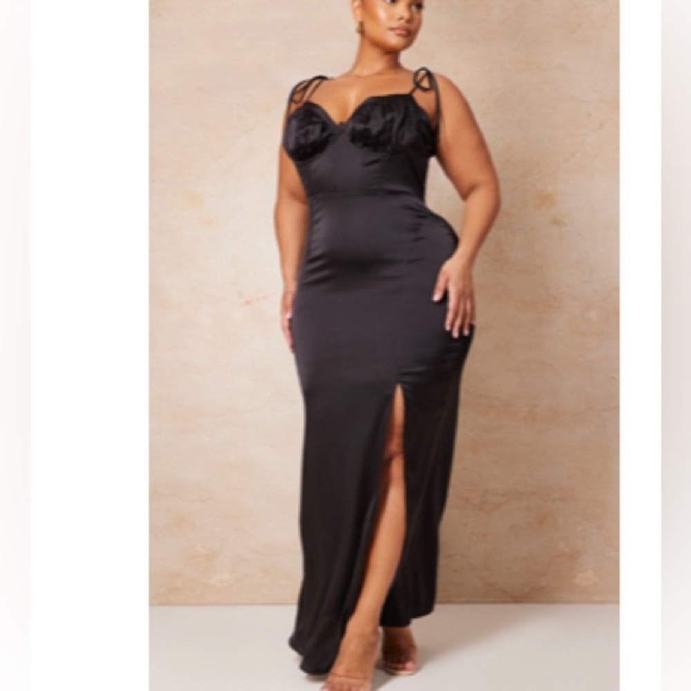 NEW- PLT Black Satin Maxi Dress